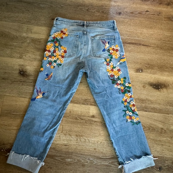 Free People Floral Embroidered Blue Jeans - Picture 4 of 8